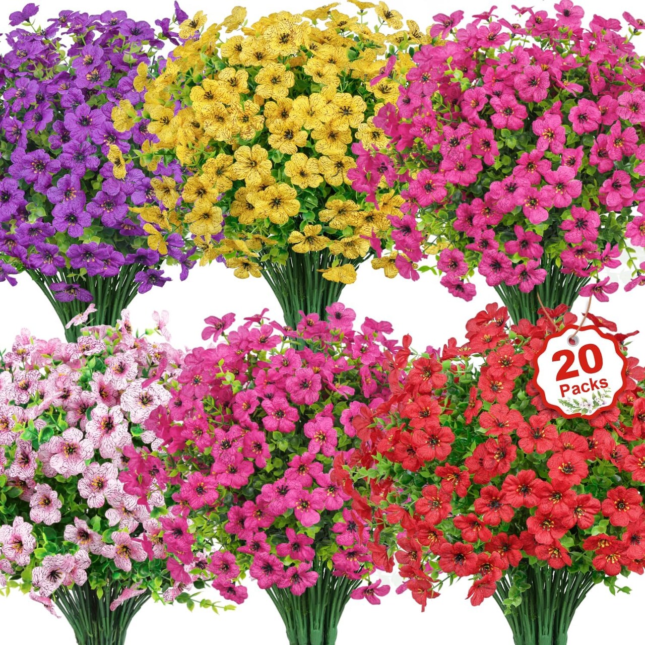 20 Bundles Artificial Flowers for Outdoors Decoration Fake Silk Flowers UV Resistant Faux Plants Artificial Daisy Eucalyptus for Spring